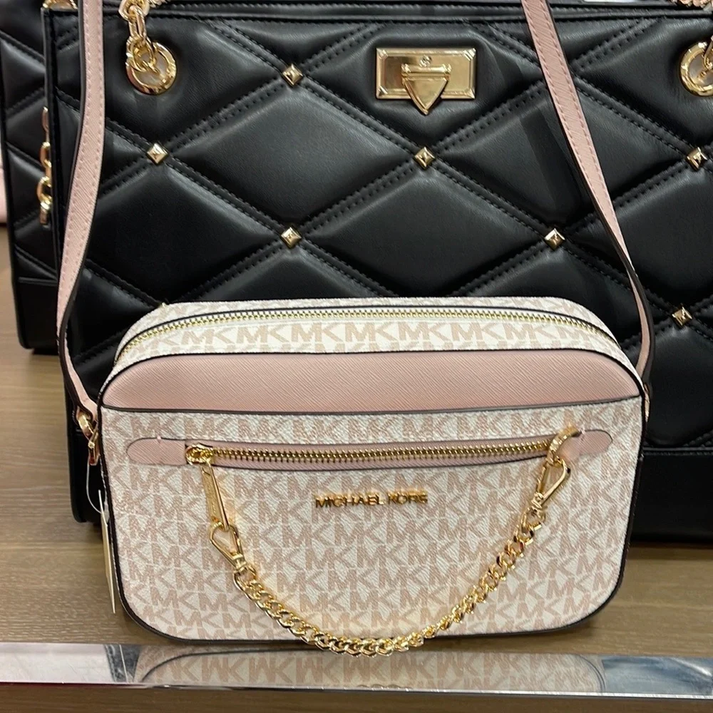 Michael Kors Jet Set Item Large East West Zip Chain Crossbody Optic White/Rs Gld